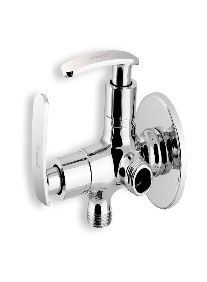 Kamal Brass Two in One Angle Cock Tab with Wall Flange - Irene | Wall Mount Installation | Chrome Finish - Silver (Pack of 1) - Image 1
